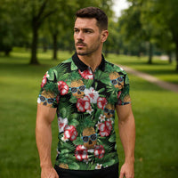 Pineapple Skull Aloha Hawaii Zipper Polo Shirt Summer Vibes Tropical Seamless Pattern - Wonder Print Shop