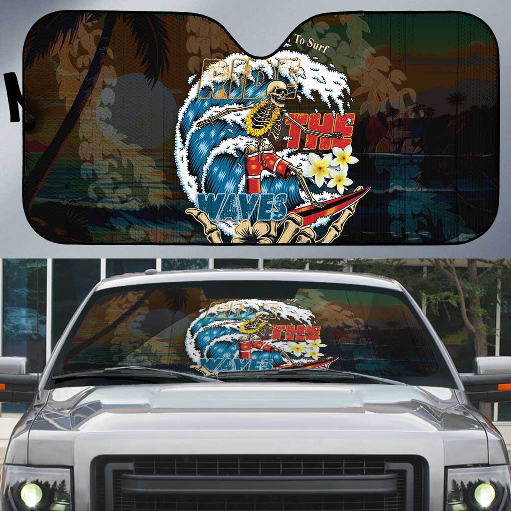 Aloha Hawaii Surfing Skull Auto Sun Shade Shaka Skeleton Ride The Waves - Wonder Print Shop