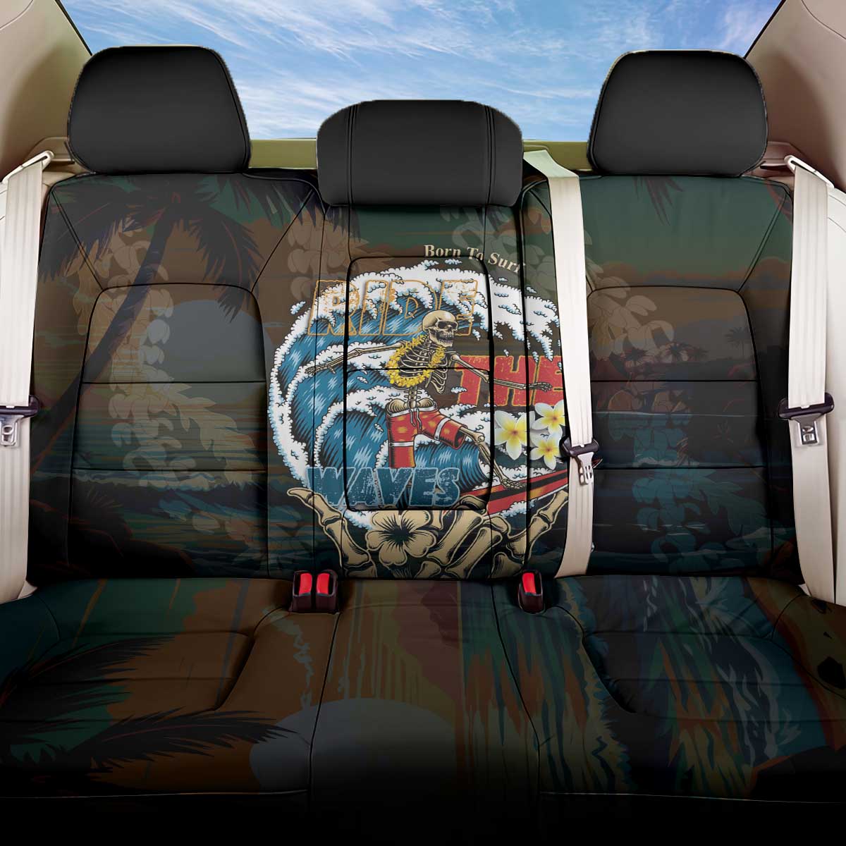 Aloha Hawaii Surfing Skull Back Car Seat Cover Shaka Skeleton Ride The Waves - Wonder Print Shop