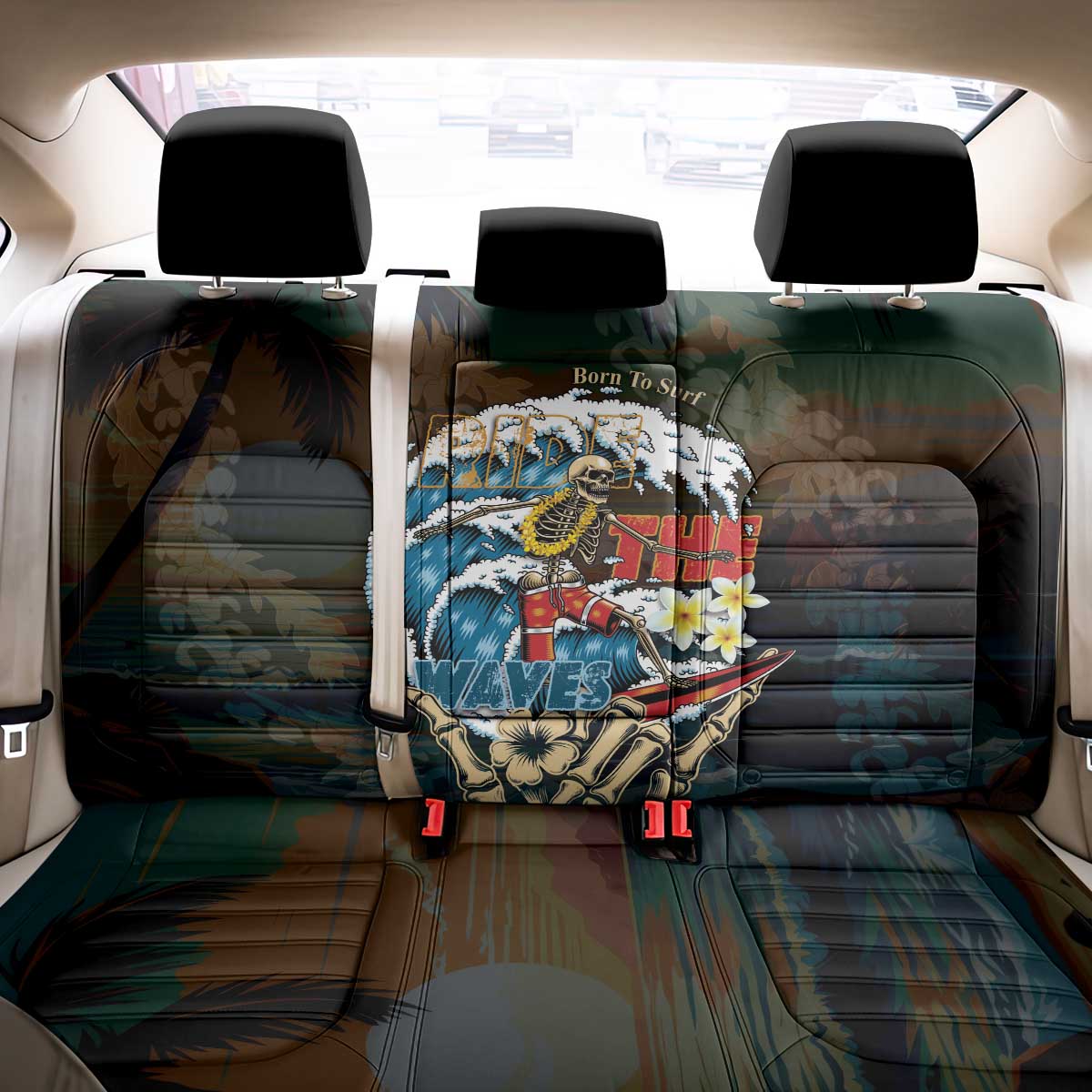 Aloha Hawaii Surfing Skull Back Car Seat Cover Shaka Skeleton Ride The Waves - Wonder Print Shop