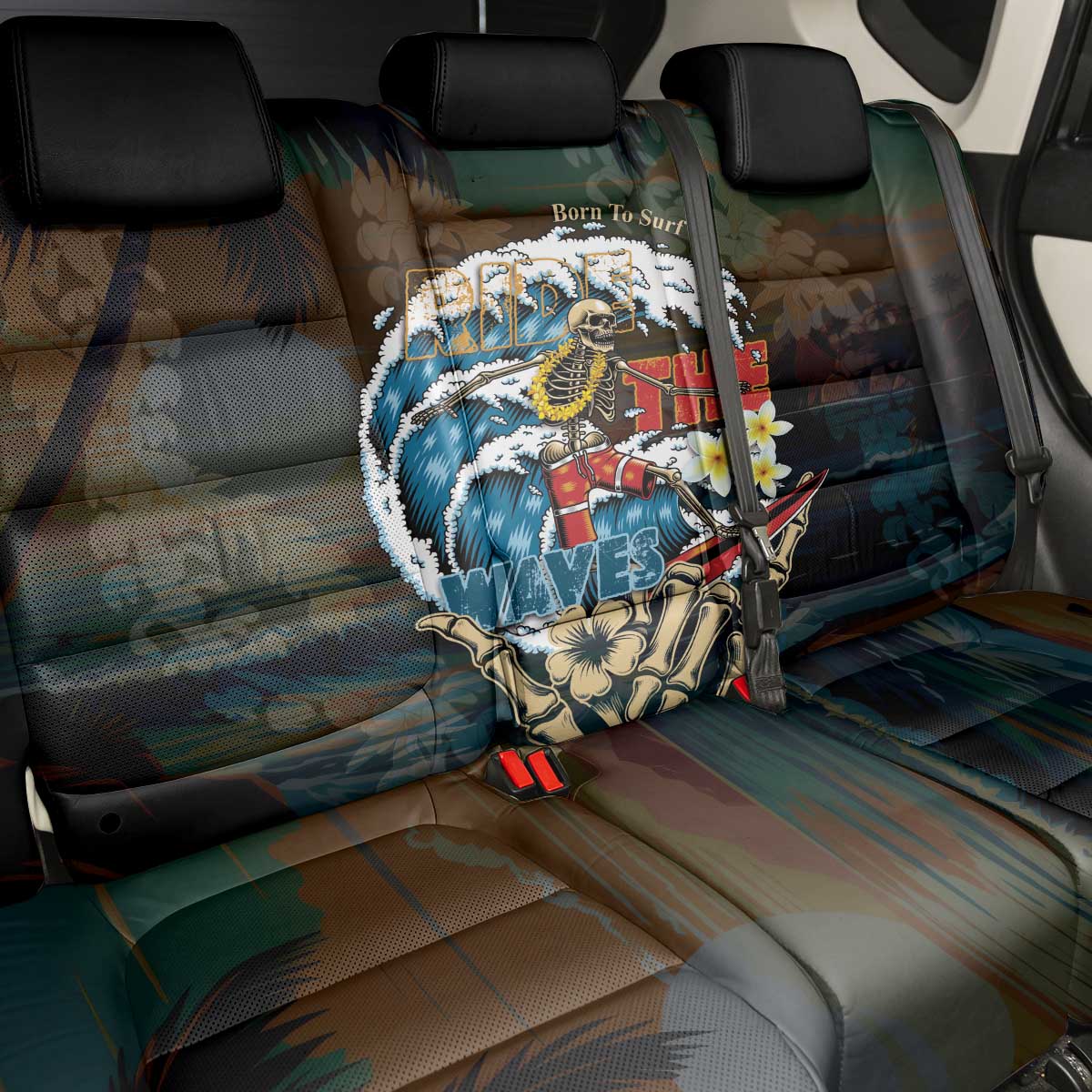 Aloha Hawaii Surfing Skull Back Car Seat Cover Shaka Skeleton Ride The Waves - Wonder Print Shop