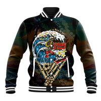 Aloha Hawaii Surfing Skull Baseball Jacket Shaka Skeleton Ride The Waves - Wonder Print Shop