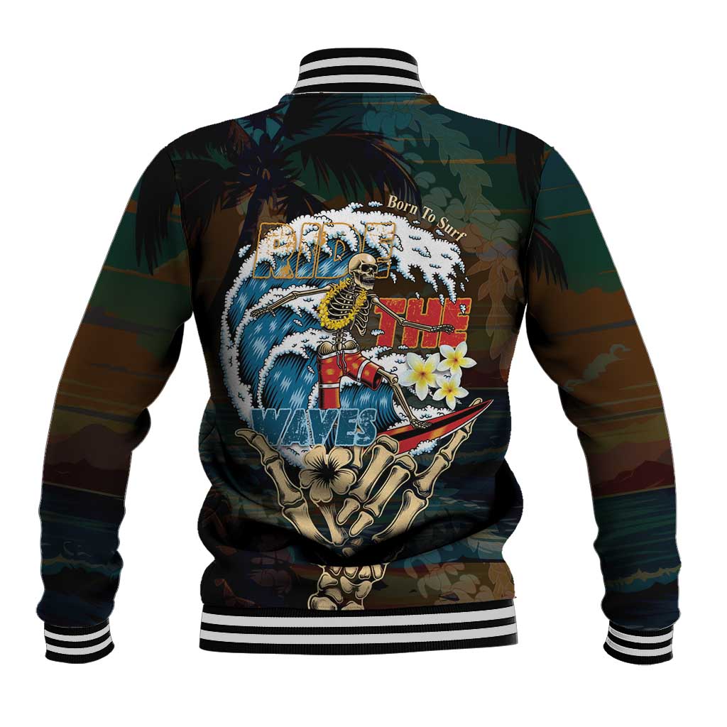 Aloha Hawaii Surfing Skull Baseball Jacket Shaka Skeleton Ride The Waves - Wonder Print Shop