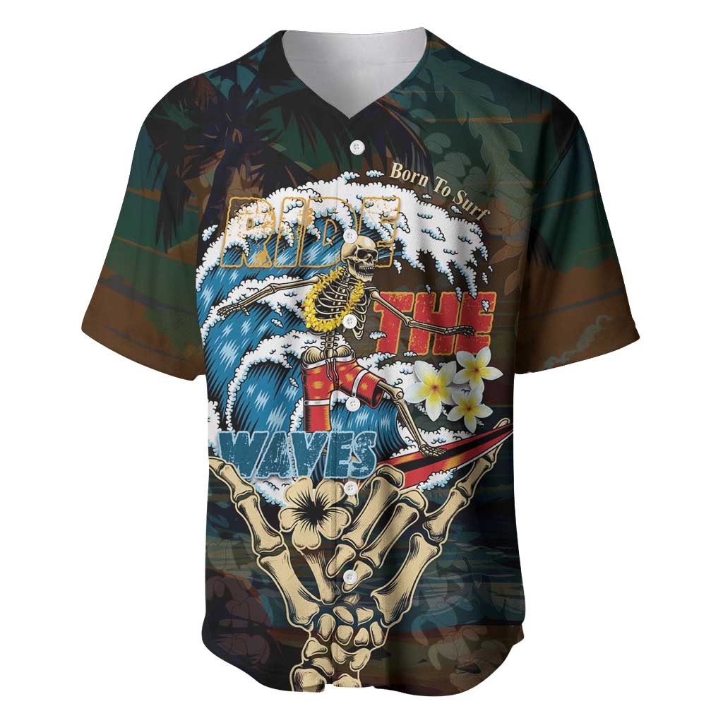 Aloha Hawaii Surfing Skull Baseball Jersey Shaka Skeleton Ride The Waves - Wonder Print Shop