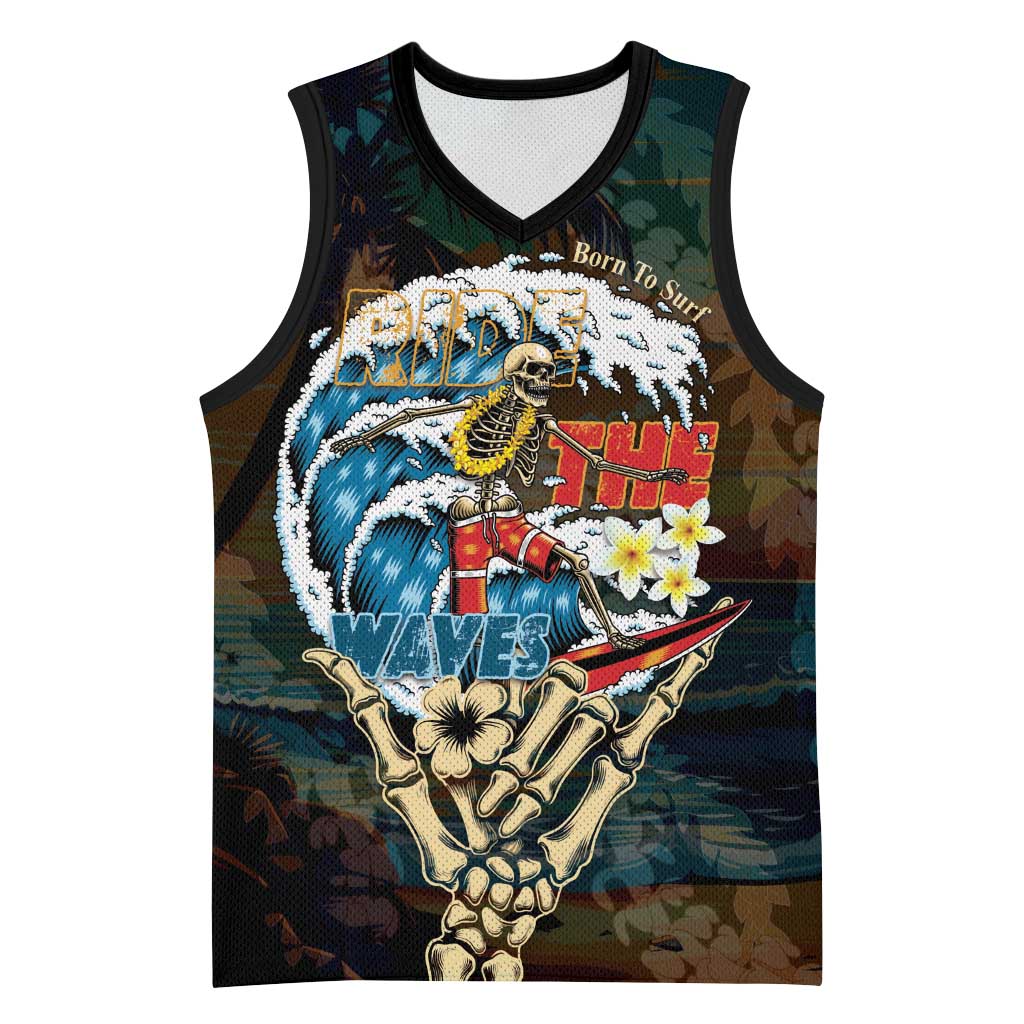 Aloha Hawaii Surfing Skull Basketball Jersey Shaka Skeleton Ride The Waves - Wonder Print Shop