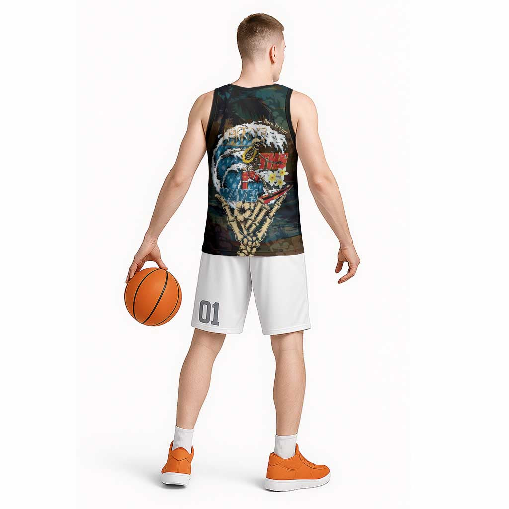 Aloha Hawaii Surfing Skull Basketball Jersey Shaka Skeleton Ride The Waves - Wonder Print Shop
