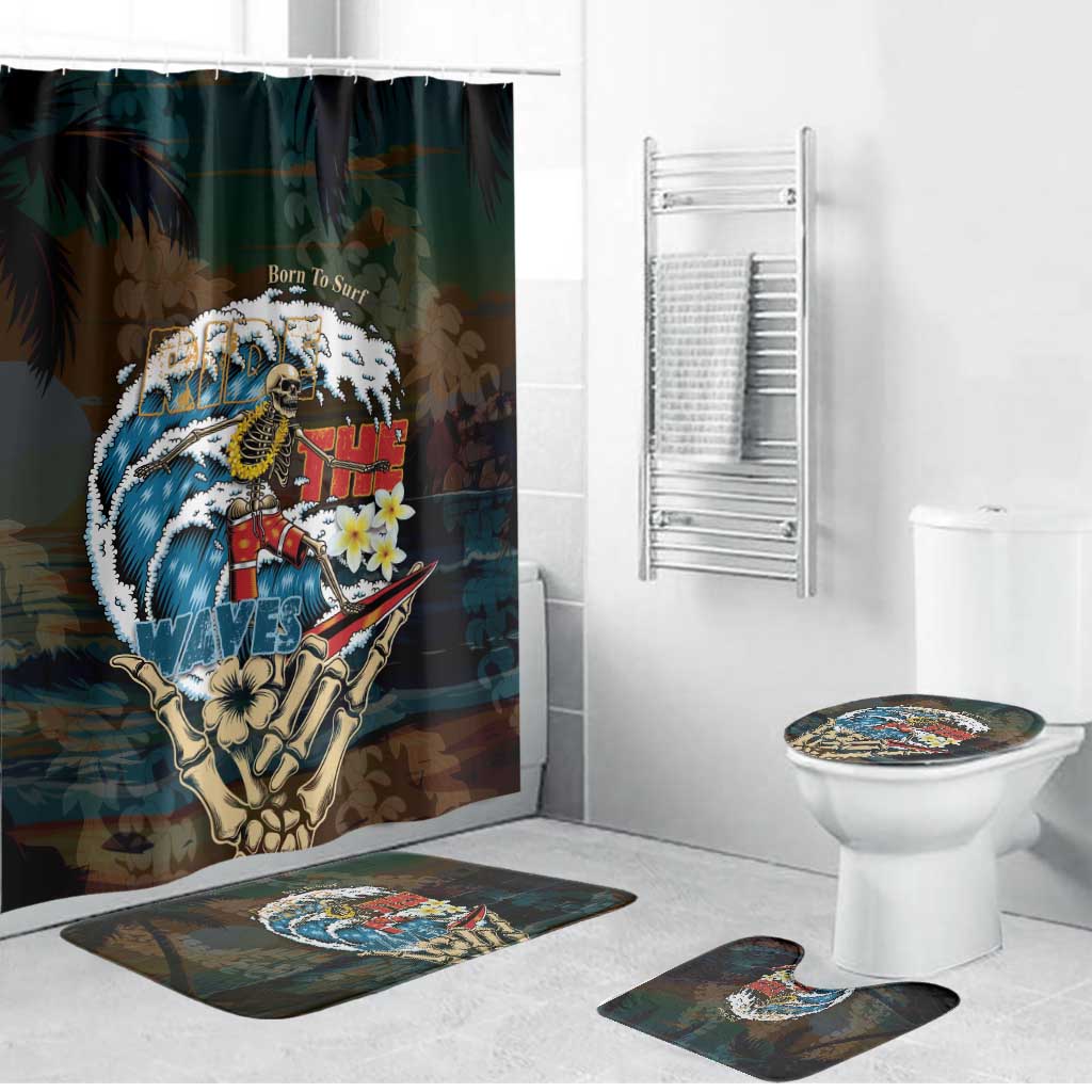 Aloha Hawaii Surfing Skull Bathroom Set Shaka Skeleton Ride The Waves - Wonder Print Shop