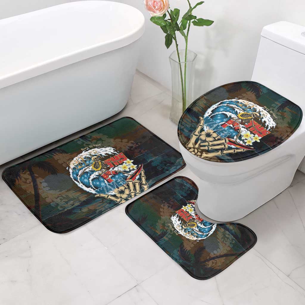 Aloha Hawaii Surfing Skull Bathroom Set Shaka Skeleton Ride The Waves - Wonder Print Shop