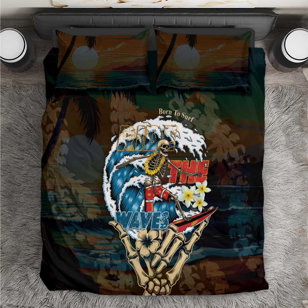 Aloha Hawaii Surfing Skull Bedding Set Shaka Skeleton Ride The Waves - Wonder Print Shop