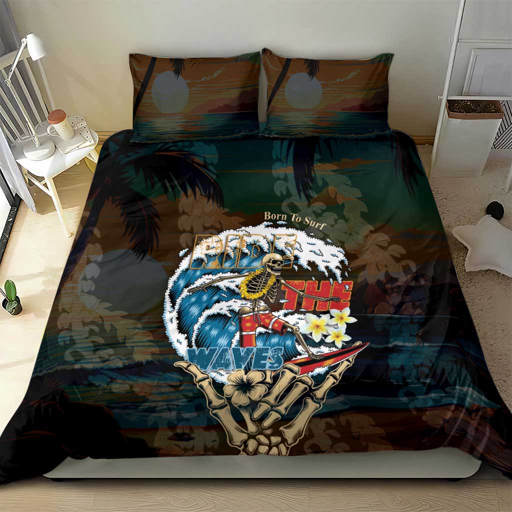 Aloha Hawaii Surfing Skull Bedding Set Shaka Skeleton Ride The Waves - Wonder Print Shop