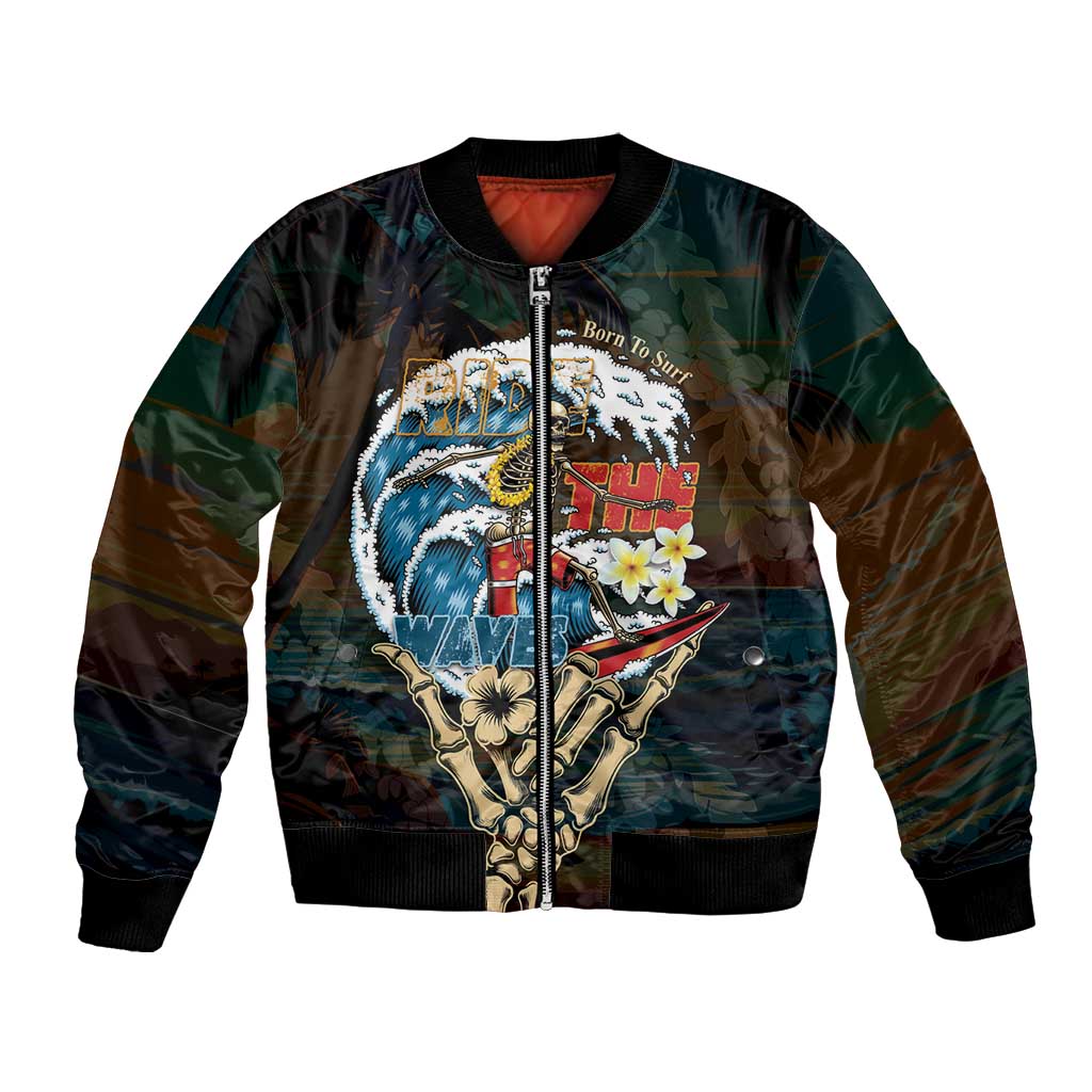 Aloha Hawaii Surfing Skull Bomber Jacket Shaka Skeleton Ride The Waves - Wonder Print Shop