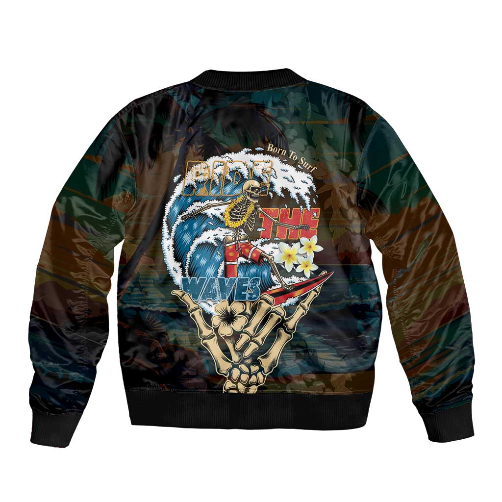 Aloha Hawaii Surfing Skull Bomber Jacket Shaka Skeleton Ride The Waves - Wonder Print Shop