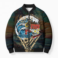 Aloha Hawaii Surfing Skull Bomber Puffer Jacket Shaka Skeleton Ride The Waves - Wonder Print Shop