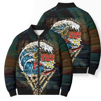 Aloha Hawaii Surfing Skull Bomber Puffer Jacket Shaka Skeleton Ride The Waves - Wonder Print Shop