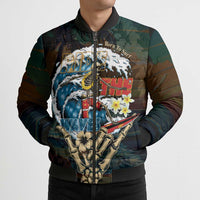 Aloha Hawaii Surfing Skull Bomber Puffer Jacket Shaka Skeleton Ride The Waves - Wonder Print Shop