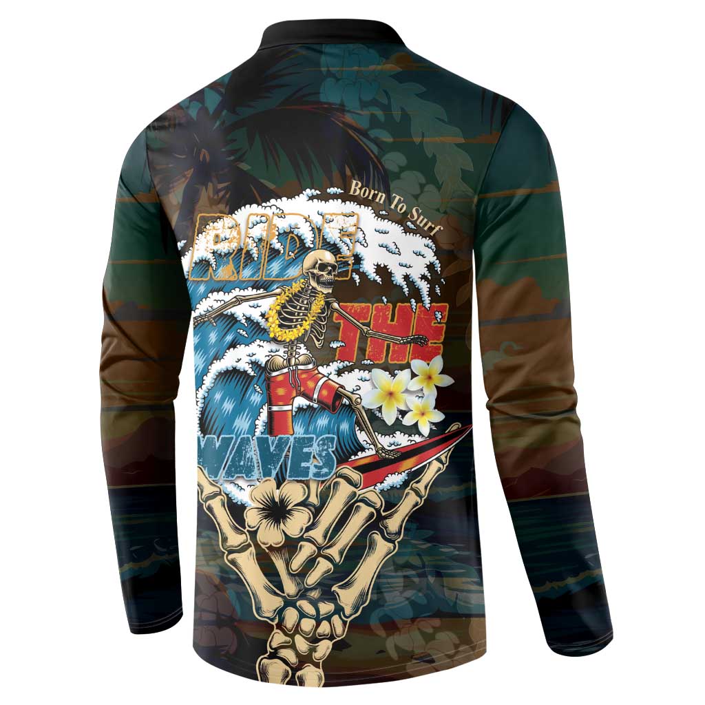 Aloha Hawaii Surfing Skull Button Sweatshirt Shaka Skeleton Ride The Waves - Wonder Print Shop