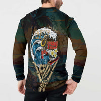 Aloha Hawaii Surfing Skull Button Sweatshirt Shaka Skeleton Ride The Waves - Wonder Print Shop