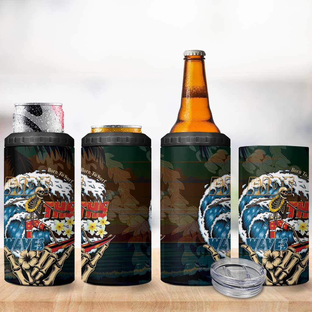 Aloha Hawaii Surfing Skull 4 in 1 Can Cooler Tumbler Shaka Skeleton Ride The Waves - Wonder Print Shop
