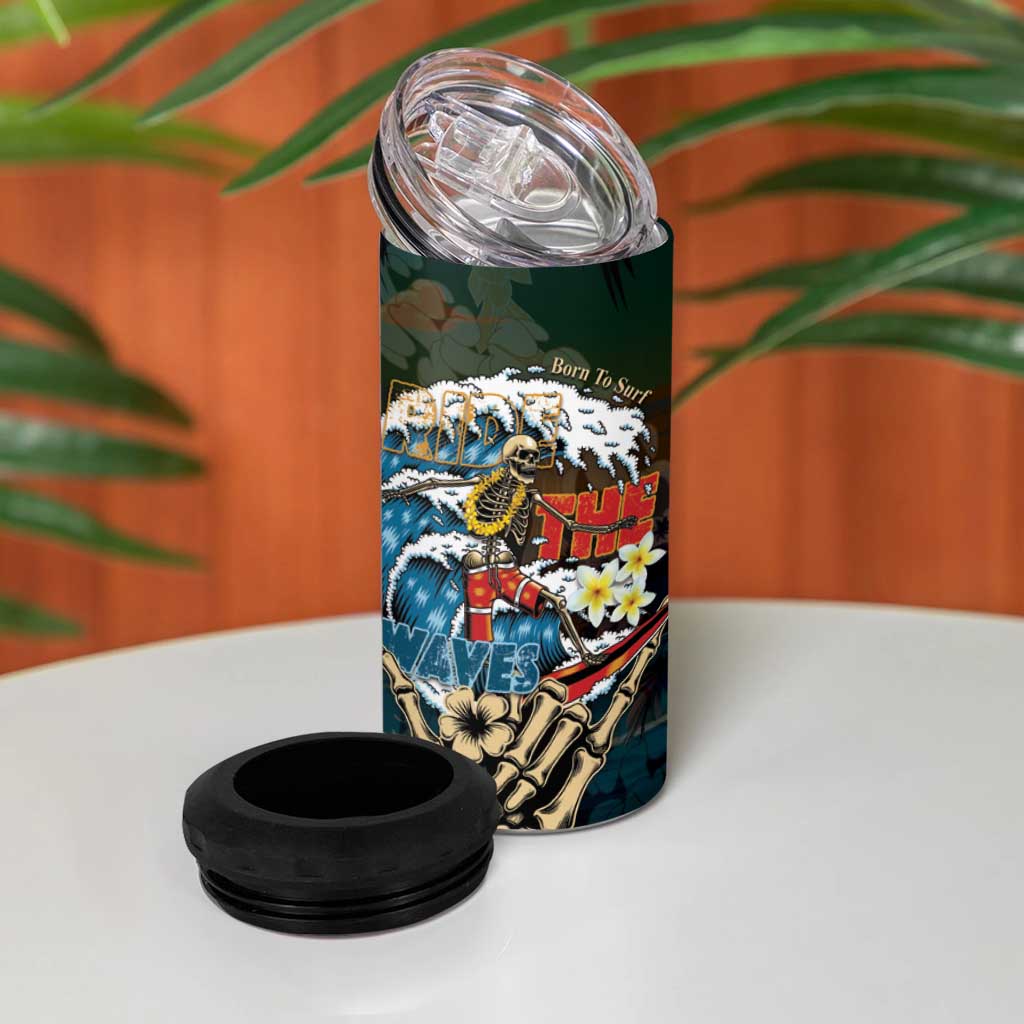 Aloha Hawaii Surfing Skull 4 in 1 Can Cooler Tumbler Shaka Skeleton Ride The Waves - Wonder Print Shop