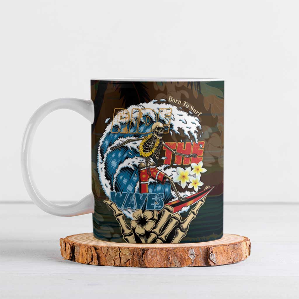 Aloha Hawaii Surfing Skull Ceramic Mug Shaka Skeleton Ride The Waves - Wonder Print Shop