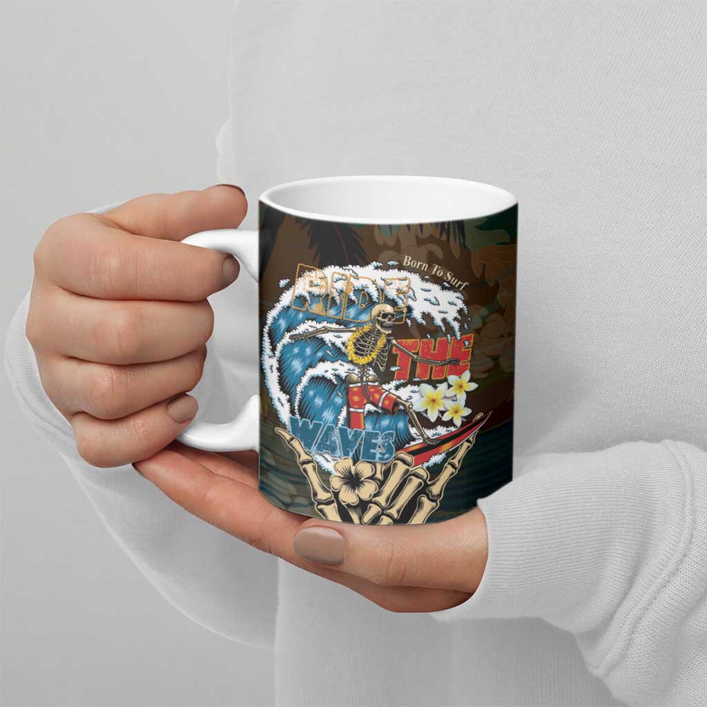 Aloha Hawaii Surfing Skull Ceramic Mug Shaka Skeleton Ride The Waves - Wonder Print Shop