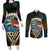 Aloha Hawaii Surfing Skull Couples Matching Long Sleeve Bodycon Dress and Long Sleeve Button Shirt Shaka Skeleton Ride The Waves - Wonder Print Shop