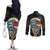 Aloha Hawaii Surfing Skull Couples Matching Off The Shoulder Long Sleeve Dress and Long Sleeve Button Shirt Shaka Skeleton Ride The Waves - Wonder Print Shop