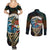 Aloha Hawaii Surfing Skull Couples Matching Summer Maxi Dress and Long Sleeve Button Shirt Shaka Skeleton Ride The Waves - Wonder Print Shop