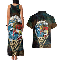 Aloha Hawaii Surfing Skull Couples Matching Tank Maxi Dress and Hawaiian Shirt Shaka Skeleton Ride The Waves - Wonder Print Shop