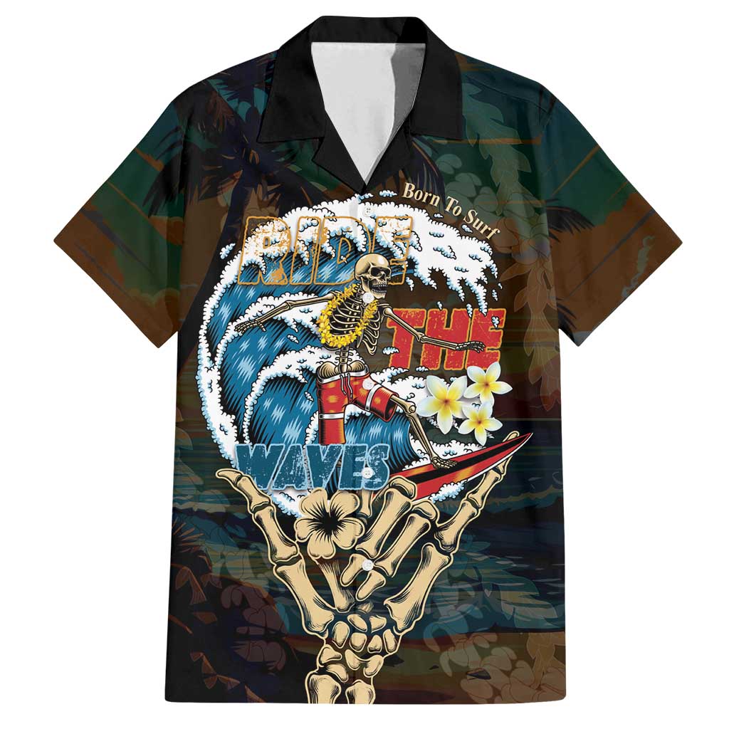 Aloha Hawaii Surfing Skull Family Matching Long Sleeve Bodycon Dress and Hawaiian Shirt Shaka Skeleton Ride The Waves - Wonder Print Shop
