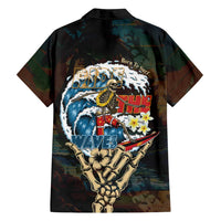 Aloha Hawaii Surfing Skull Family Matching Long Sleeve Bodycon Dress and Hawaiian Shirt Shaka Skeleton Ride The Waves - Wonder Print Shop