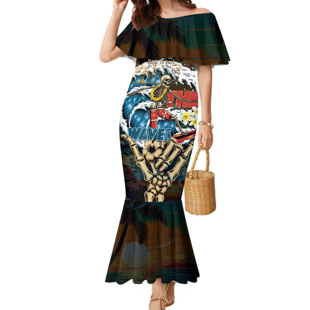 Aloha Hawaii Surfing Skull Family Matching Mermaid Dress and Hawaiian Shirt Shaka Skeleton Ride The Waves - Wonder Print Shop