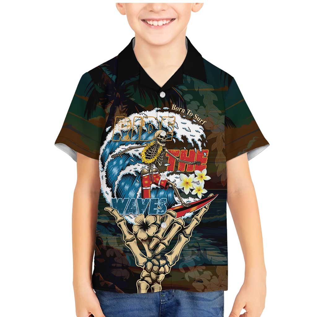Aloha Hawaii Surfing Skull Family Matching Mermaid Dress and Hawaiian Shirt Shaka Skeleton Ride The Waves - Wonder Print Shop