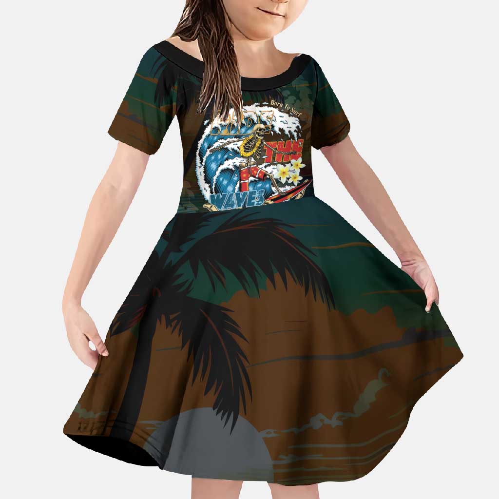 Aloha Hawaii Surfing Skull Family Matching Off Shoulder Maxi Dress and Hawaiian Shirt Shaka Skeleton Ride The Waves - Wonder Print Shop