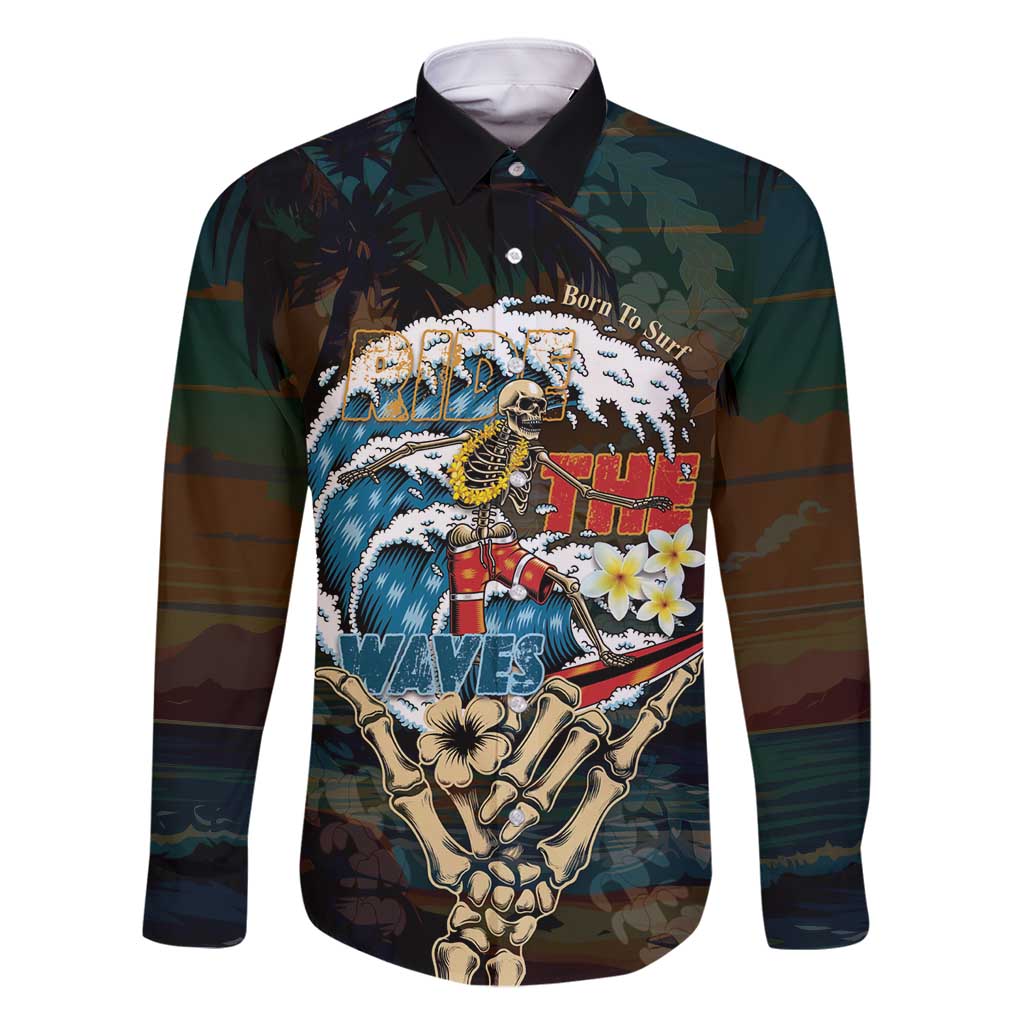 Aloha Hawaii Surfing Skull Family Matching Off Shoulder Maxi Dress and Hawaiian Shirt Shaka Skeleton Ride The Waves - Wonder Print Shop