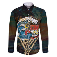Aloha Hawaii Surfing Skull Family Matching Off Shoulder Maxi Dress and Hawaiian Shirt Shaka Skeleton Ride The Waves - Wonder Print Shop