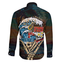 Aloha Hawaii Surfing Skull Family Matching Off Shoulder Maxi Dress and Hawaiian Shirt Shaka Skeleton Ride The Waves - Wonder Print Shop
