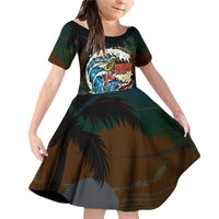 Aloha Hawaii Surfing Skull Family Matching Off Shoulder Short Dress and Hawaiian Shirt Shaka Skeleton Ride The Waves - Wonder Print Shop