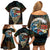 Aloha Hawaii Surfing Skull Family Matching Off Shoulder Short Dress and Hawaiian Shirt Shaka Skeleton Ride The Waves - Wonder Print Shop