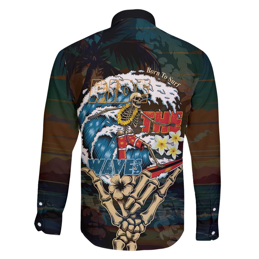 Aloha Hawaii Surfing Skull Family Matching Short Sleeve Bodycon Dress and Hawaiian Shirt Shaka Skeleton Ride The Waves - Wonder Print Shop