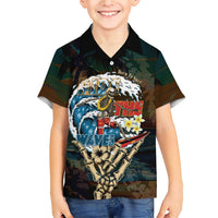 Aloha Hawaii Surfing Skull Family Matching Short Sleeve Bodycon Dress and Hawaiian Shirt Shaka Skeleton Ride The Waves - Wonder Print Shop