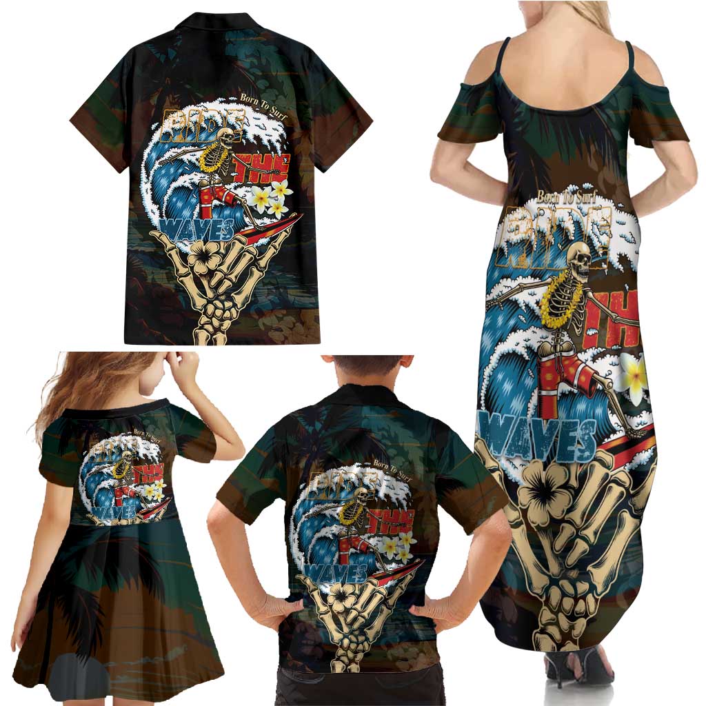 Aloha Hawaii Surfing Skull Family Matching Summer Maxi Dress and Hawaiian Shirt Shaka Skeleton Ride The Waves - Wonder Print Shop
