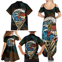 Aloha Hawaii Surfing Skull Family Matching Summer Maxi Dress and Hawaiian Shirt Shaka Skeleton Ride The Waves - Wonder Print Shop