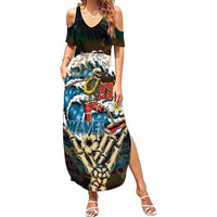 Aloha Hawaii Surfing Skull Family Matching Summer Maxi Dress and Hawaiian Shirt Shaka Skeleton Ride The Waves - Wonder Print Shop