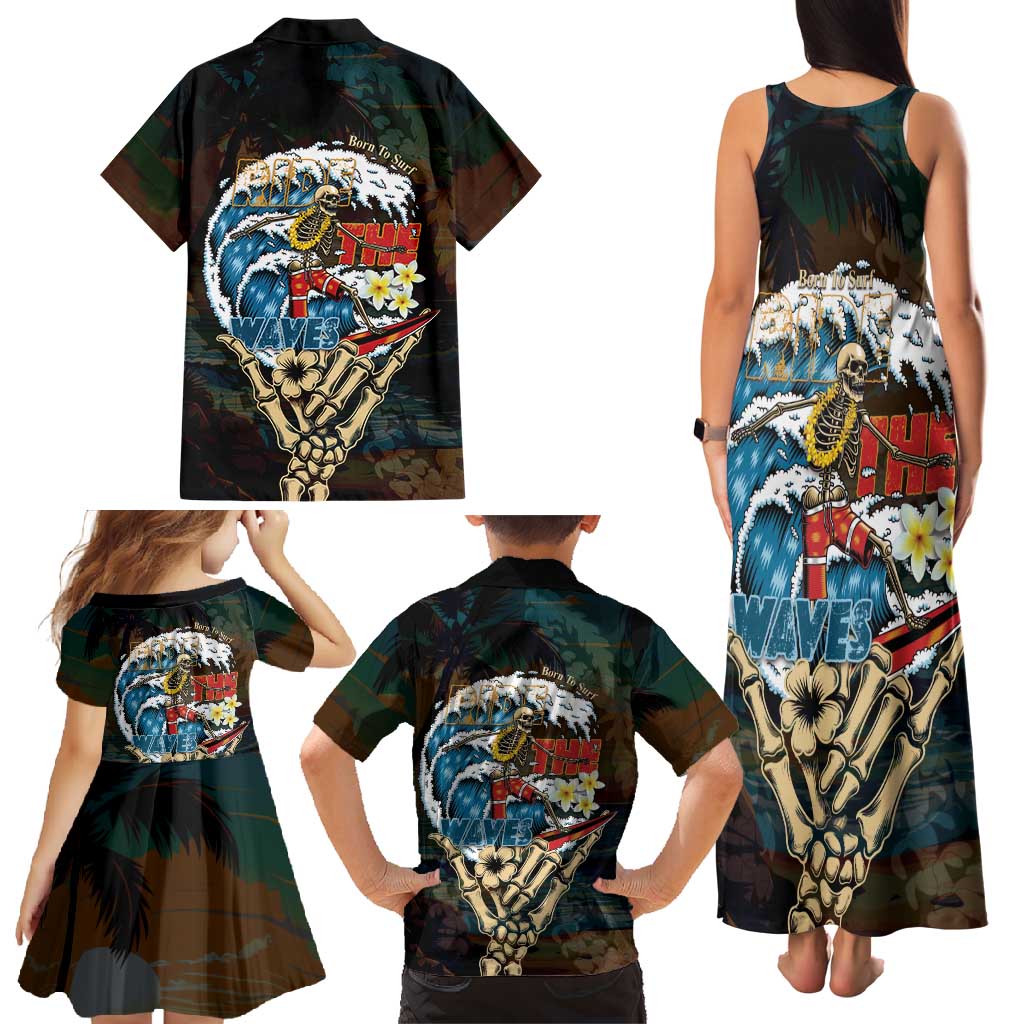 Aloha Hawaii Surfing Skull Family Matching Tank Maxi Dress and Hawaiian Shirt Shaka Skeleton Ride The Waves - Wonder Print Shop