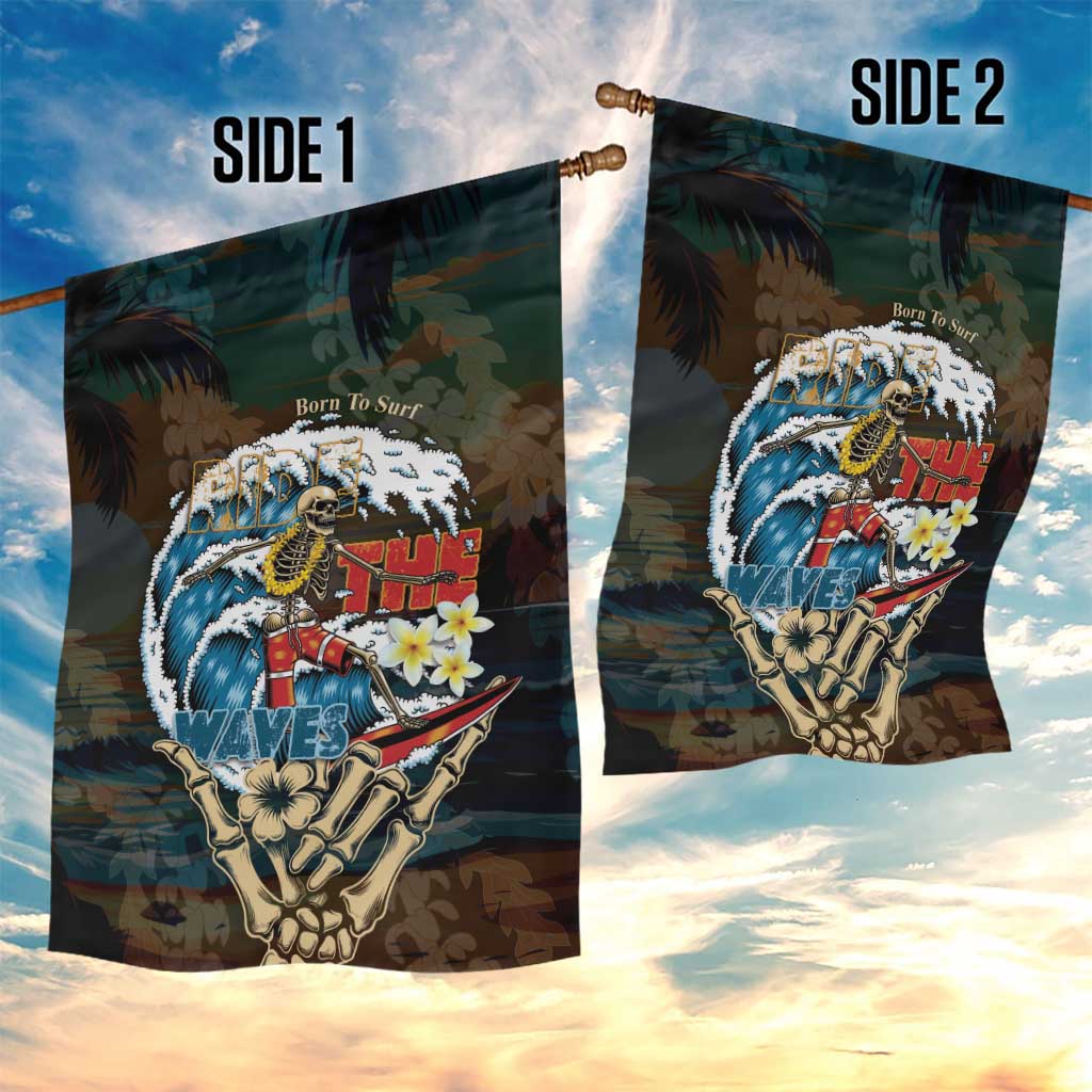 Aloha Hawaii Surfing Skull Garden Flag Shaka Skeleton Ride The Waves - Wonder Print Shop