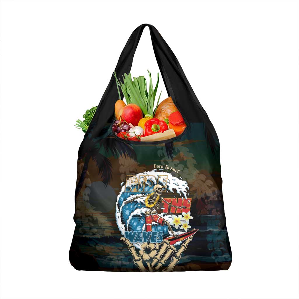 Aloha Hawaii Surfing Skull Grocery Bag Shaka Skeleton Ride The Waves - Wonder Print Shop