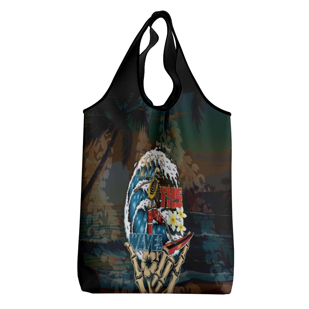 Aloha Hawaii Surfing Skull Grocery Bag Shaka Skeleton Ride The Waves - Wonder Print Shop