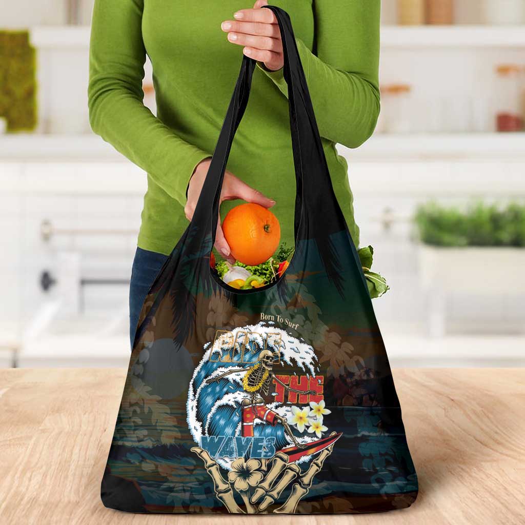 Aloha Hawaii Surfing Skull Grocery Bag Shaka Skeleton Ride The Waves - Wonder Print Shop