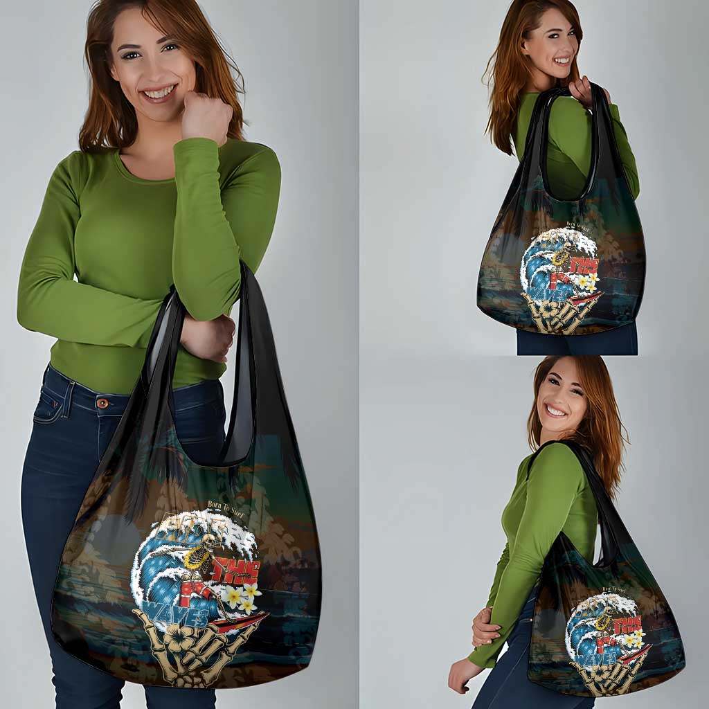 Aloha Hawaii Surfing Skull Grocery Bag Shaka Skeleton Ride The Waves - Wonder Print Shop